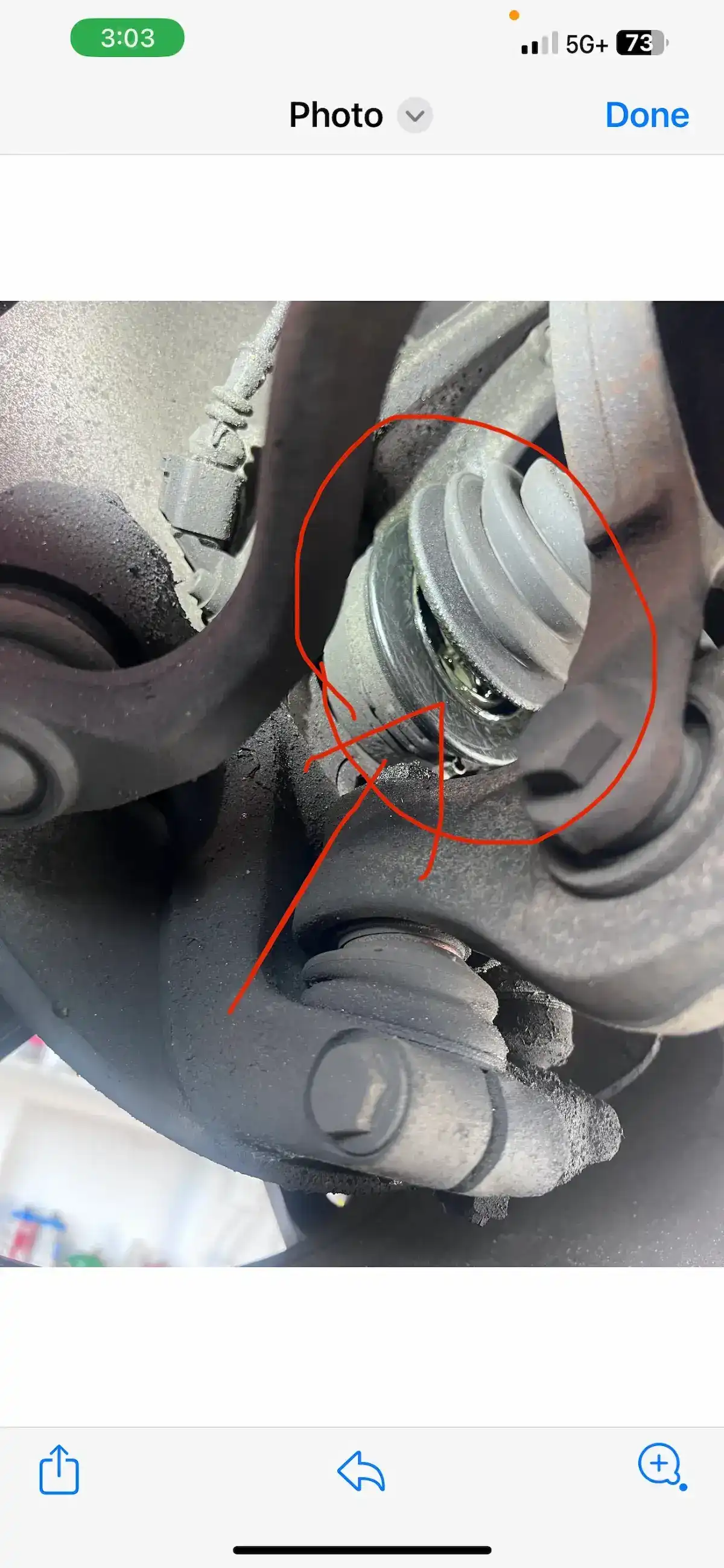 Digital Vehicle Inspection sample finding from Beacon Auto Care San Mateo showing CV axle inspection with photo documentation