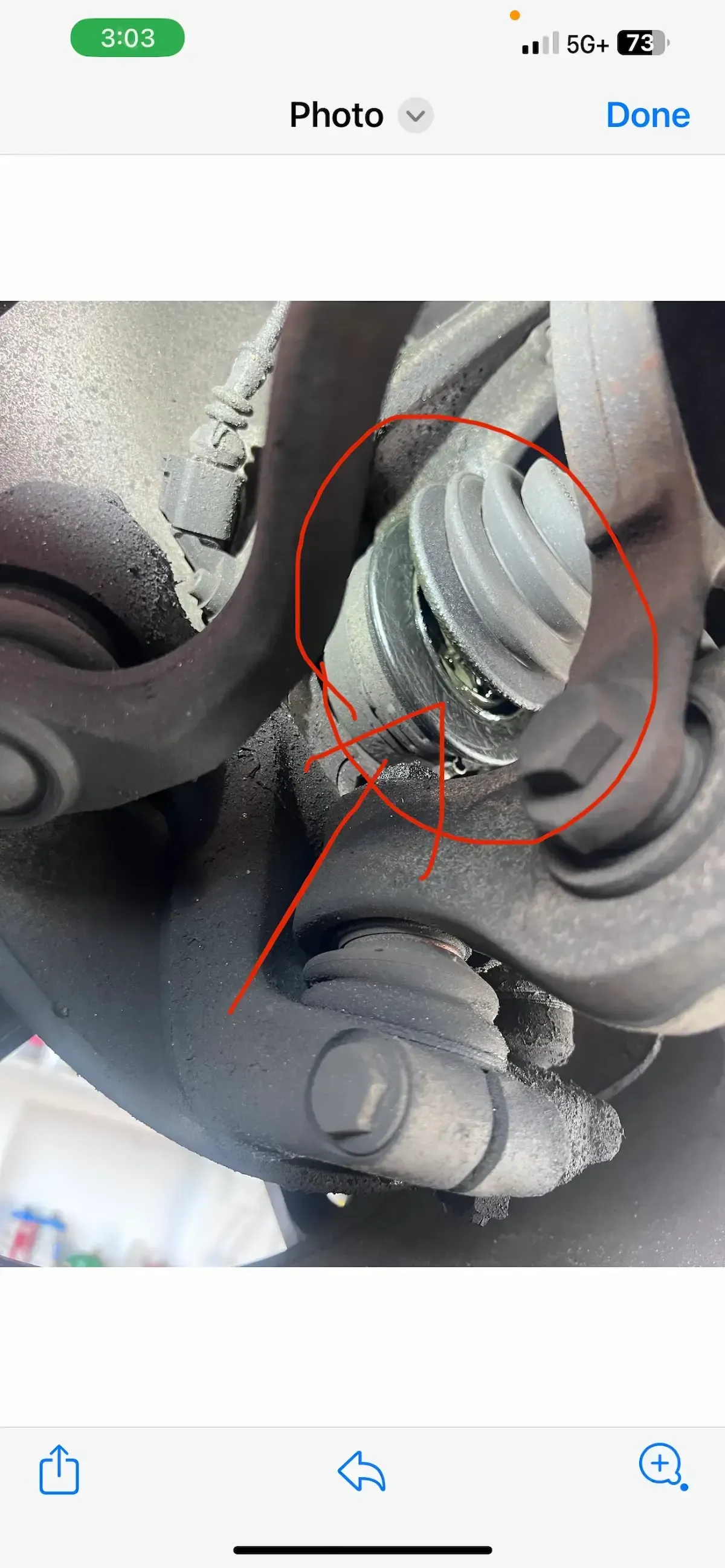 Sample digital vehicle inspection finding showing CV axle boot