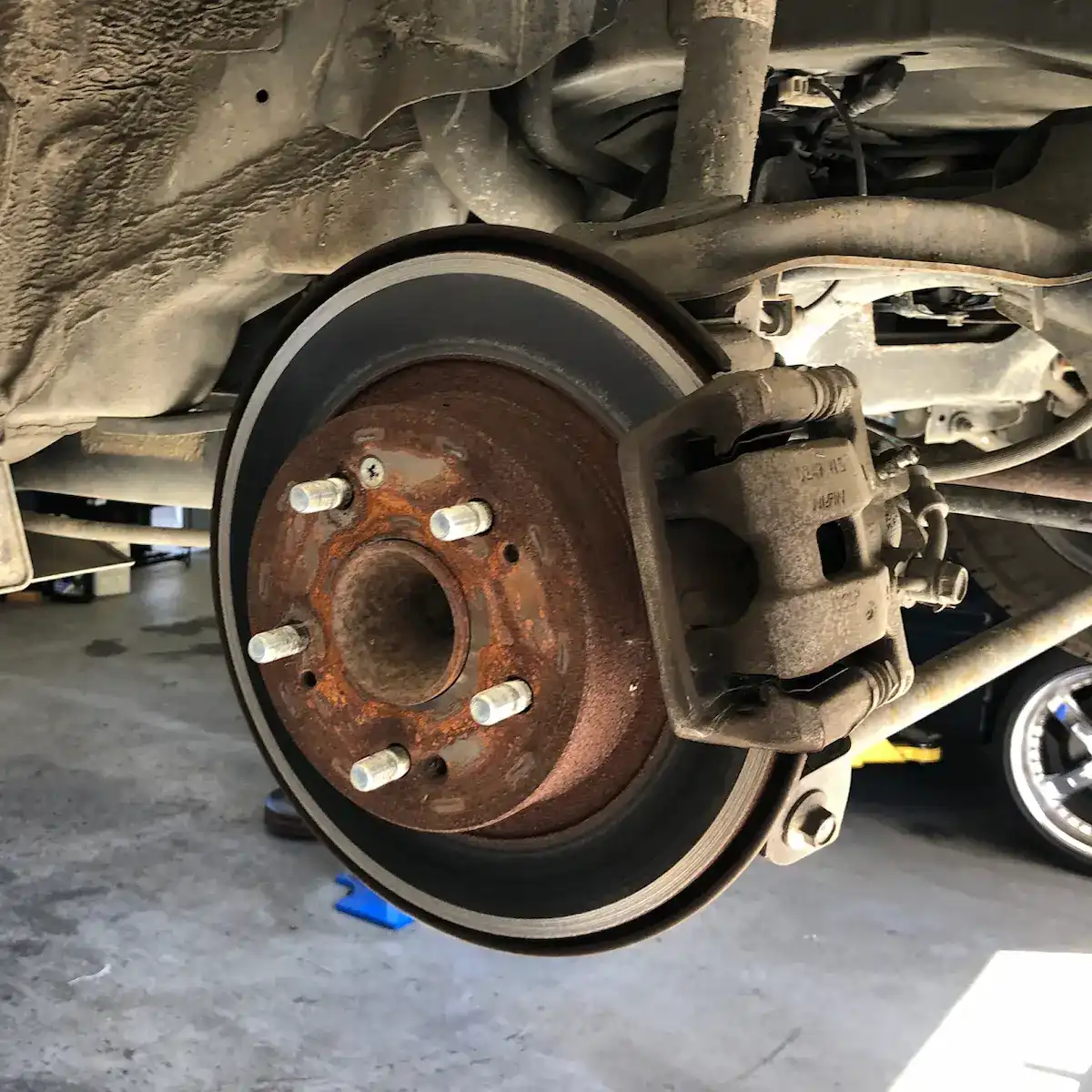 Rear brake assembly inspection at Beacon Auto Care San Mateo